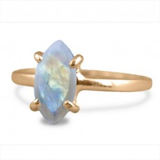 Rainbow Moonstone Marquise Silver Prong Ring